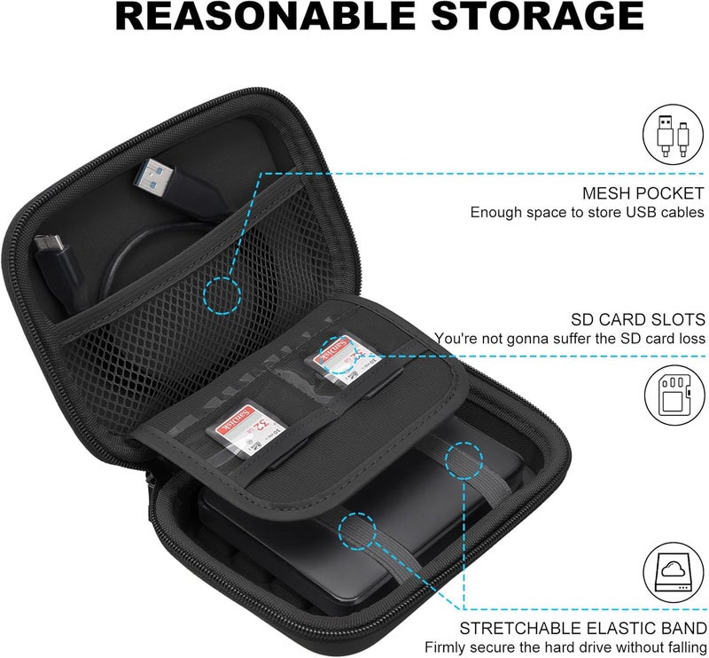 Lacdo حقيبة حمل القرص الصلب لتوشيبا كانفيو باسيكس / كانفيو فليكس / كانفيو أدفانس / الألعاب القرص الصلب الخارجي المحمول 1TB 2TB 3TB 4TB 2.5 بوصة HDD حقيبة سفر EVA مقاومة للصدمات، أسود + أسود - Image 2